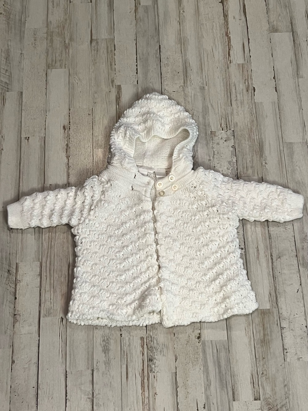 Specialty Baby 18M White Hooded Knit Cardigan Sweater
